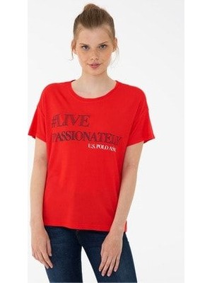 U.S. Polo Assn. Kadın Kırmızı T-Shirt Kısa Kol Grafik Desenli Günlük Stil