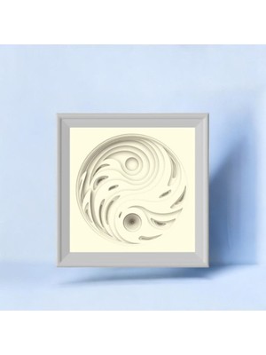 Cutline 3D Lazer Kesim Mukkava Yin Yang Tablo - 30X30 cm Çerçeveli Modern Sanat