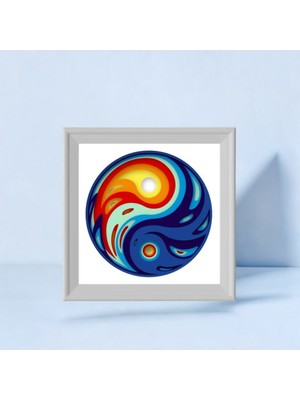 Cutline 3D Lazer Kesim Mukkava Yin Yang Tablo - 30X30 cm Çerçeveli Modern Sanat