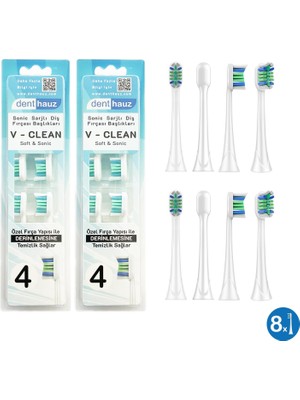 Denthauz Super Set - V Clean Sonic Soft Temizlik - Philips Sonicare Uyumlu 8 Adet Yedek Başlık