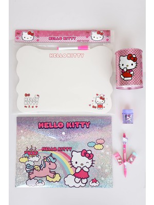 Hello Kitty Lisanslı Hello Kıtty 8 Parça Kırtasiye Seti Kumbara,yazı Tahtası,3d Bloknot,4 Adet Silgi ve Çıtçıt dosya 