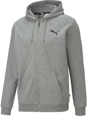 Puma Ess Small Logo Fz Hoodie-Medium Gray Heather-Cat Sweatshirt