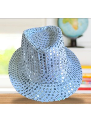 Carnivalland Payetli Pullu Kumaş Çocuk Fötr Gösteri Eğlence Parti Kostüm Şapkası Gümüş Renk 1 Adet