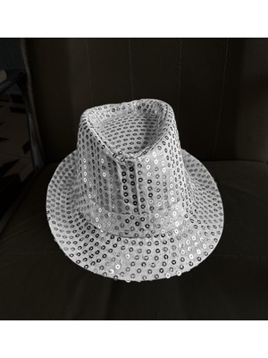 Carnivalland Payetli Pullu Kumaş Çocuk Fötr Gösteri Eğlence Parti Şapkası Gümüş Renk Aksesuar 1 Adet