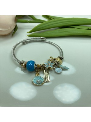 Chen Jewelry-Accessories Paslanmaz Çelik Mavi Charm Pandora Bileklik