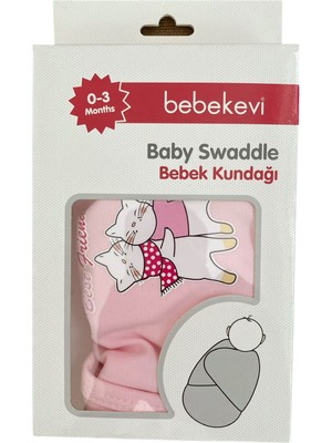 Alp Kids Kedi Baskılı Pamuk Cırtcırtlı Yenidoğan Kutulu Kundak 60X55 cm 0-3 Ay