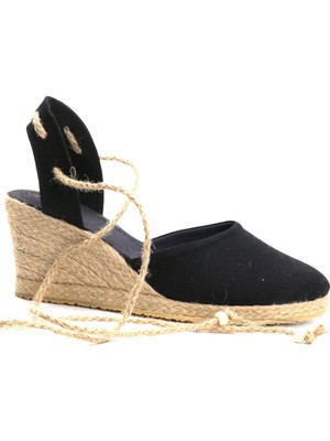 Star Tombis Elişi Siyah Kadın Dolgu Topuk Espadril Handmade