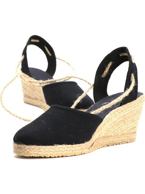 Star Tombis Elişi Siyah Kadın Dolgu Topuk Espadril Handmade