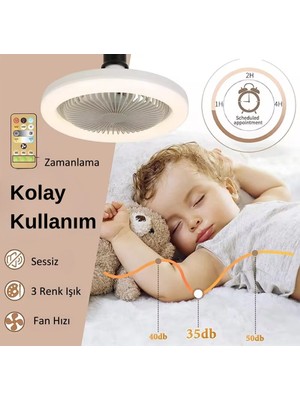 AC Aydınlatma 30W Fanlı LED Ampul / 3 Renk Işık / 3 Hız Fanlı Beyaz Kasa  - Kumandalı ve Koku Hazneli