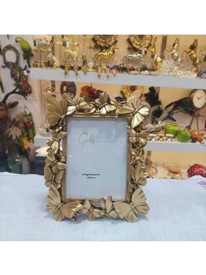 Gold Home Design Fotoğraf Çerçevesi Kelebek Desenli Gold Rengi 15X20