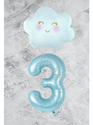 Bal10 Dünyası Mavi Rakam Bulut Folyo Balon Seti Yaş 3