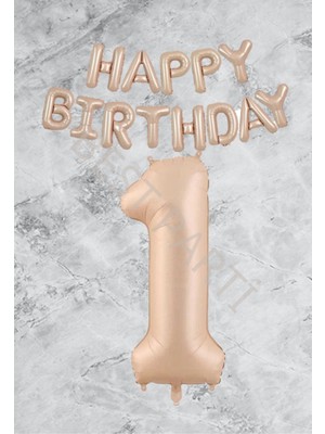 Bal10 Dünyası Kum Beji Happy Bırthday Rakam Folyo Balon Seti 1 Yaş