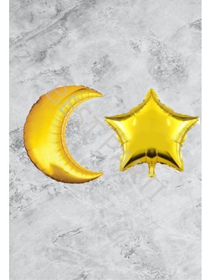 Bal10 Dünyası Ay Yıldız Gold Renk Folyo Balon Seti