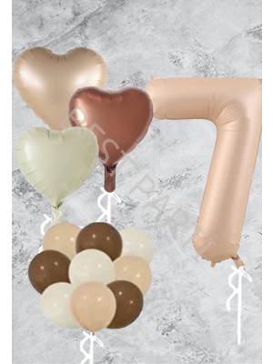 Best Parti Kum Beji Kalp Rakam Folyo Ve Late x  Balon Seti Yaş 7