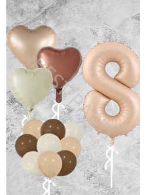 Best Parti Kum Beji Kalp Rakam Folyo Ve Late x  Balon Seti Yaş 8