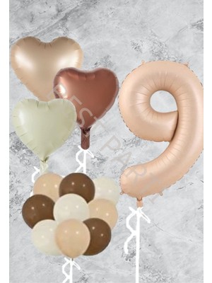 Best Parti Kum Beji Kalp Rakam Folyo Ve Late x  Balon Seti Yaş 9