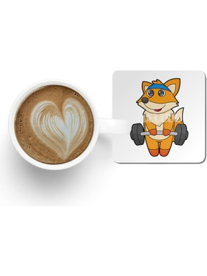 Fizello Fox At Fitness With Barbell Bardak Altlığı