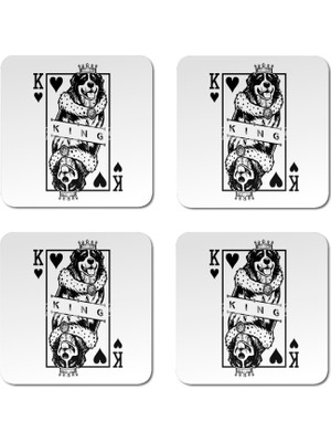 Fizello Bernese Mountain Dog King Of Hearts Playing Card Pop Art Bardak Altlığı