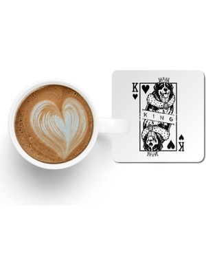 Fizello Bernese Mountain Dog King Of Hearts Playing Card Pop Art Bardak Altlığı