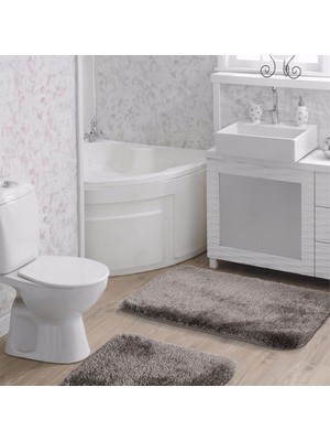 Eurobano Home - %100 Doğal Kaymaz Taban Yıkanabilir Füme Yumoş 2’li Banyo Halısı,Paspas