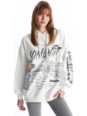 LC Waikiki Xsıde Baskılı Uzun Kollu Oversize Kadın Hoodie