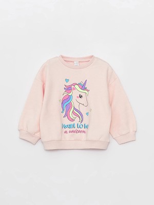 LC Waikiki Lcw Baby Bisiklet Yaka Uzun Kollu Baskılı Kız Bebek Sweatshirt