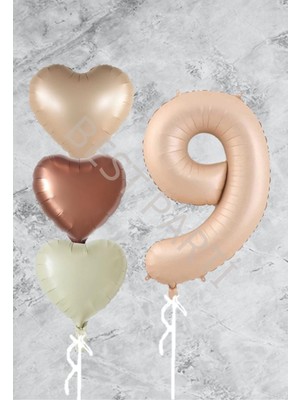 Rönesans Parti Kum Beji Kalp Rakam Folyo Balon Seti 9 Yaş