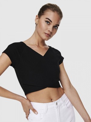 Only Kadın Siyah Short Top Çapraz Crop - 15230889