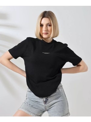 Adisia Bisiklet Yaka Baskılı Slim Fit T-Shirt - Siyah