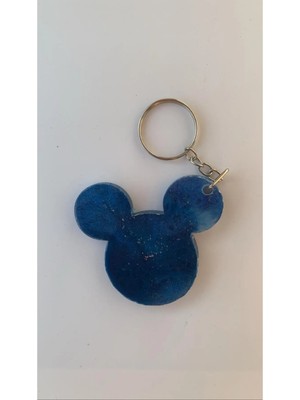 Cente Resin Okyanus Mavi Renk Simli Mickey Mouse Anahtarlık Gümüş Aksesuarlı Handmade Içeriği El Yapımı Epoksi Hediyelik