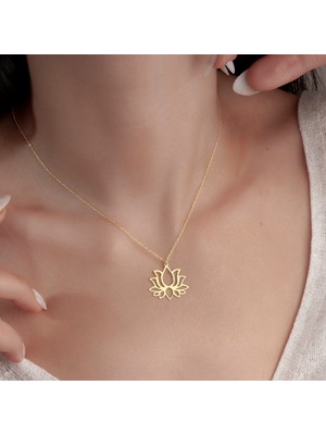 Decovienotr Lotus Çiçeği Kadın Gümüş KOLYE,925 Ayar Gümüş Kolye, Gümüş, Rose Gold, Altın Kaplama Kolye