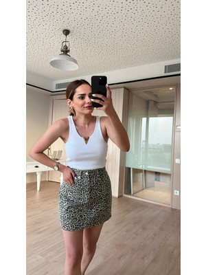 Pelin Yıldız Butik Elva Leopar Desenli Kısa Etek