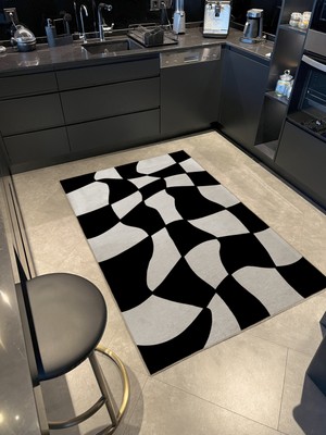 Rugs Modern Bej Siyah Temalı Geometrik Şekil Desenli Kreatif Modern Dekoratif Halı 2369