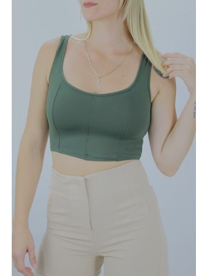 Glamfit Micro Parçalı Crop Haki - LKS2022.25