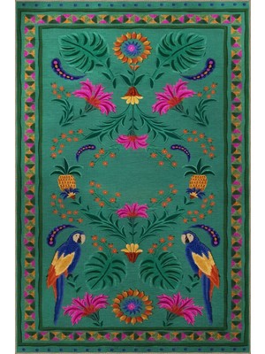 Rugs Modern Yeşil Temalı Çiçek Kuş Desenli Kreatif Modern Dekoratif Halı 2003