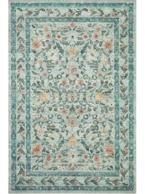 Rugs Modern Pastel Yeşil Çiçekli Tema Dokuma Taban Dijital Baskılı Halı Mira 1383