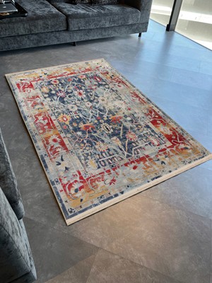 Rugs Modern Kırmızı Mavi Temalı Soyut Geleneksel Motif Etnik Çiçek Desenli Vintage Dekoratif Halı 2388