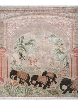 Rugs Modern Pudra Filler ve Palmiye Figürlü Dokuma Taban Dekoratif Halı 1740