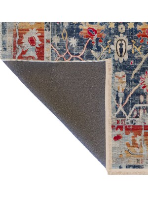 Rugs Modern Kırmızı Mavi Temalı Soyut Geleneksel Motif Etnik Çiçek Desenli Vintage Dekoratif Halı 2388