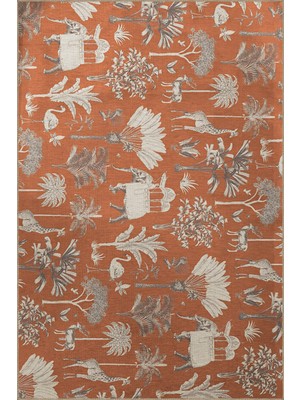 Rugs Modern Turuncu Bej Temalı Ağaç ve Vahşi Hayvan Desenli Kreatif Modern Dekoratif Halı 2183