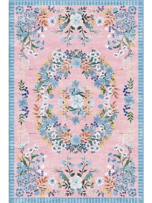 Rugs Modern Pembe Çiçek Temalı Pastel Renkli Dokuma Taban Halı Mira 1338