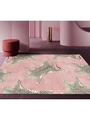 Rugs Modern Pembe Leopar Tema Dekoratif Dokuma Taban Halı Mira 1299