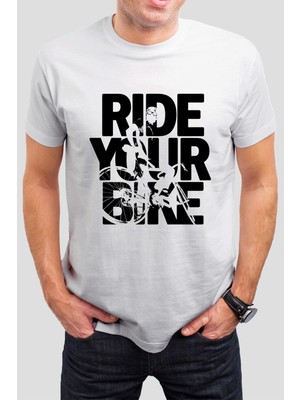 T-35 Ride Your Bike Baskılı Beyaz Unisex T-Shirt C985