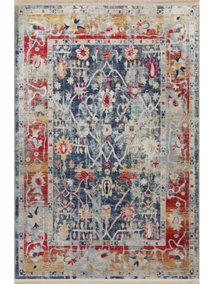 Rugs Modern Kırmızı Mavi Temalı Soyut Geleneksel Motif Etnik Çiçek Desenli Vintage Dekoratif Halı 2388