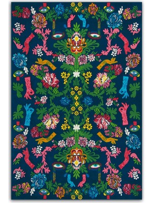 Rugs Modern Göz ve Botanik Temalı Çok Renkli Dokuma Taban Halı Mira 1360