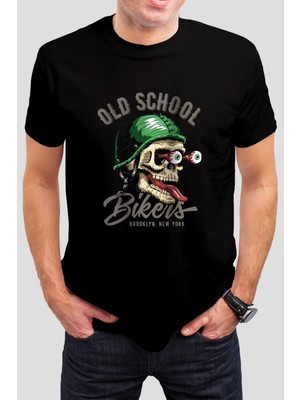 T-35 Kuru Kafa Bisikletçi Baskılı Siyah Unisex T-Shirt C975