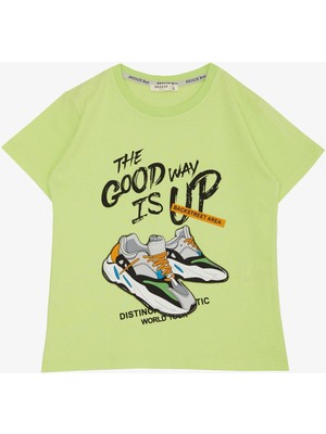 Breeze Erkek Çocuk Tişört Sokak Temalı Ayakkabı Baskılı 8-14 Yaş, Fıstık Yeşili