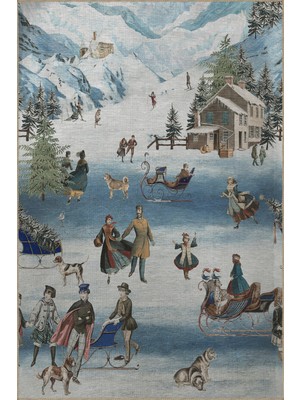 Rugs Modern Kış Temalı Kızak Kurt ve Insan Desenli Kreatif Modern Dekoratif Halı 2714