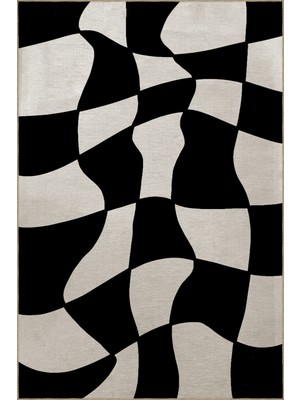 Rugs Modern Bej Siyah Temalı Geometrik Şekil Desenli Kreatif Modern Dekoratif Halı 2369