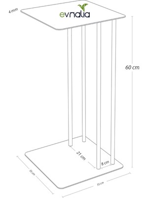 Evnalia Metal Kare Saç Tabla C-Sehpa Zigon Yan Koltuk Laptop Servis Sehpası Antrasit 35X35 Ham Ahşap Ayaklı